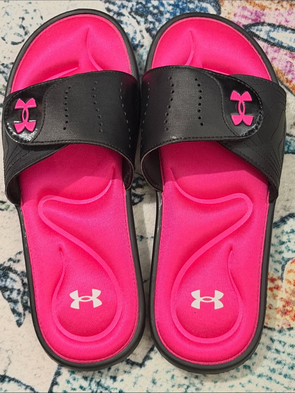Under Armour Black and Hot Pink Slide Sandals - Picture 9 of 9